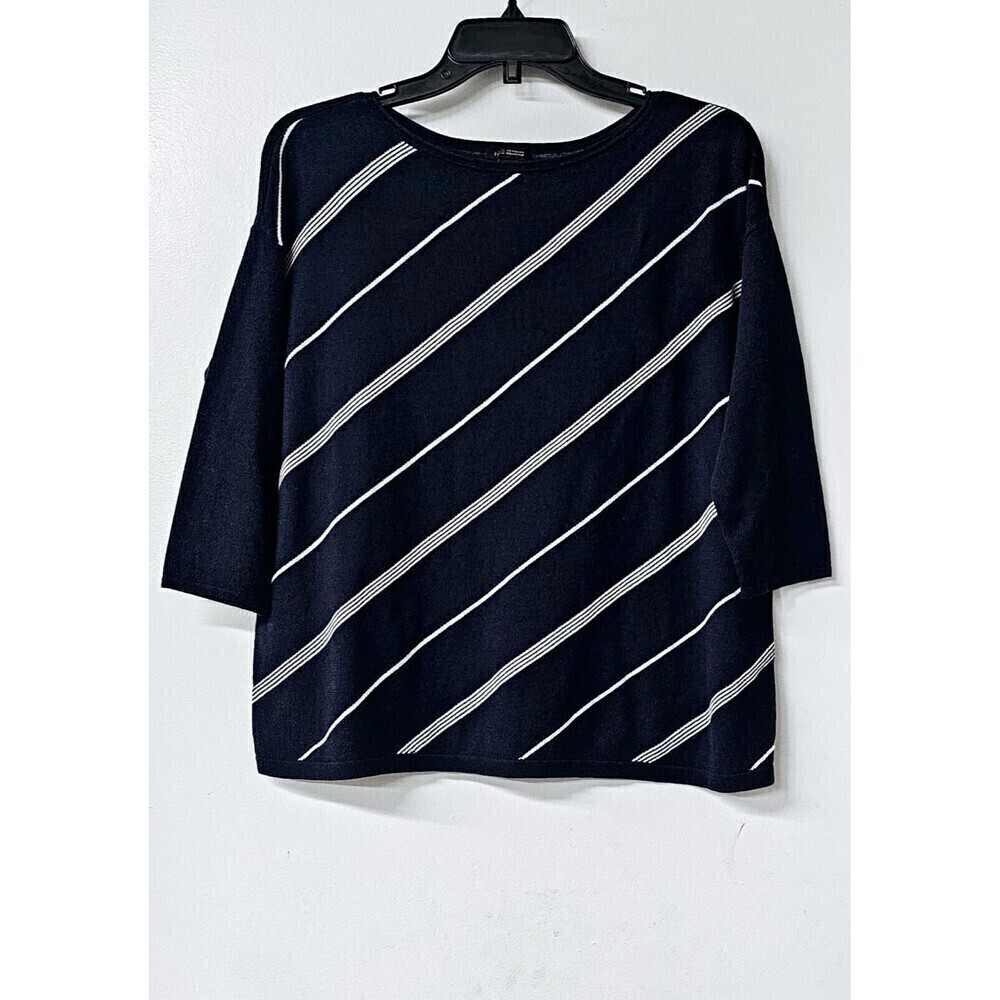 J JILL Wearever Collection Blue White Stripes Long Sleeve Pullover Women Shirt S